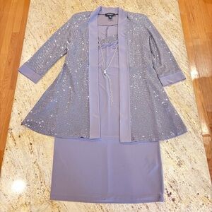 R&M Richards Sequin Jacket & Sheath Dress Set - Size 6 - Lavender/Slate